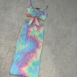 Neon Tie Dye Midi Skirt Set